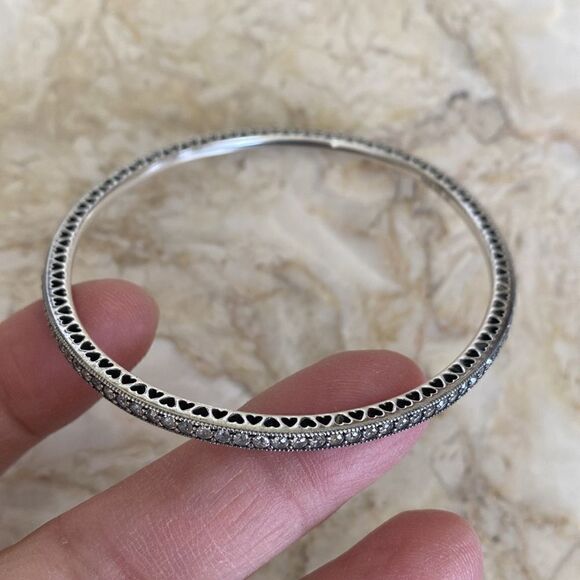 Pandora ALE 925 Oval Bangle Bracelet Twinkling Forever, Clear Cubic Zirconia - Picture 8 of 10